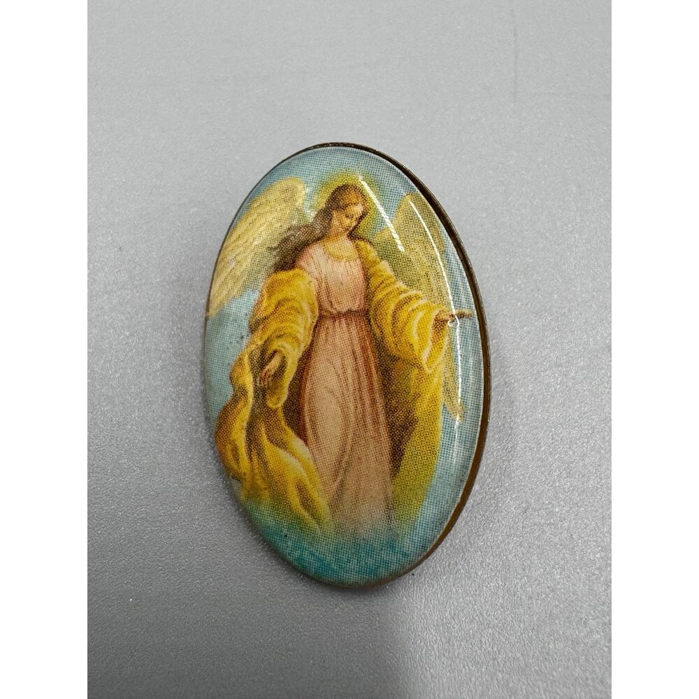 Vintage Guardian Angel Oval Shaped Lapel Pin